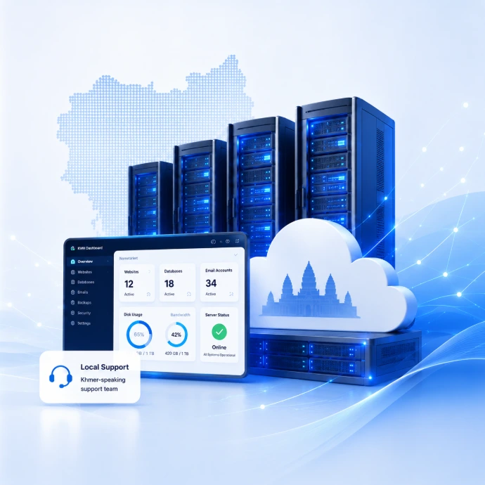 Reliable web hosting in Cambodia with secure cloud servers and friendly local support.